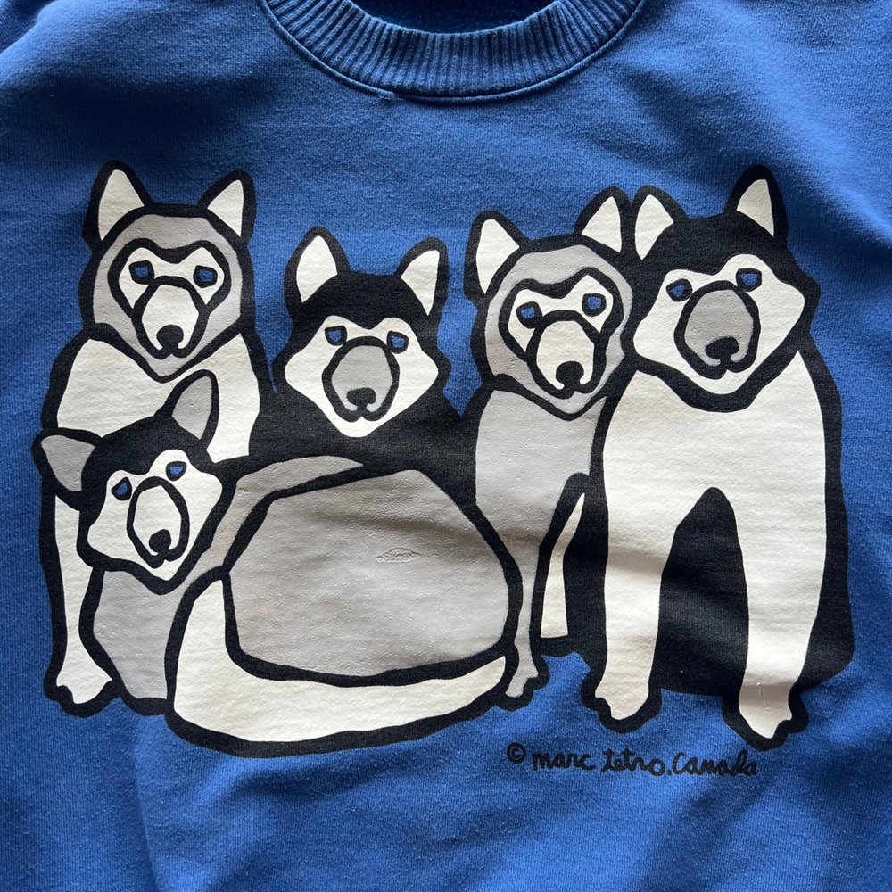 Vintage Marc Tetro Sweatshirt Mens Medium Blue Husky‎ Canada Pop Art Dog Graphic - Picture 4 of 8